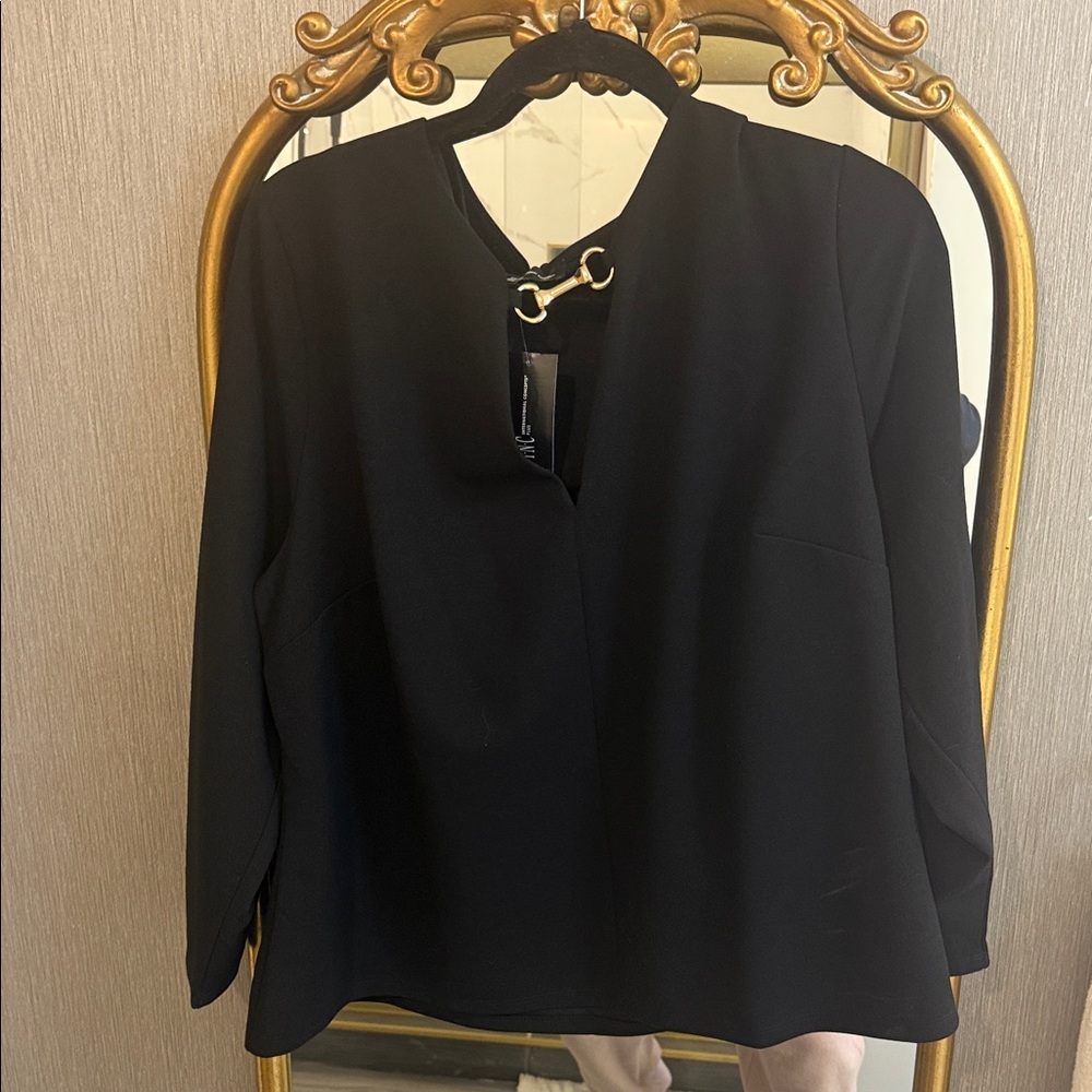INC International Concepts Black Blouse with Gold Accent